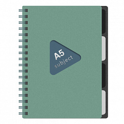 Тетрадь обложка пластик, А5 80 л., гребень, 4 разделителя, клетка, BRAUBERG, зеленый, 405367