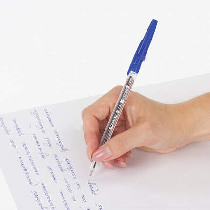 Ручка шариковая STAFF "C-51", СИНЯЯ, корпус прозрачный, узел 1 мм, линия письма 0,7 мм, 142812