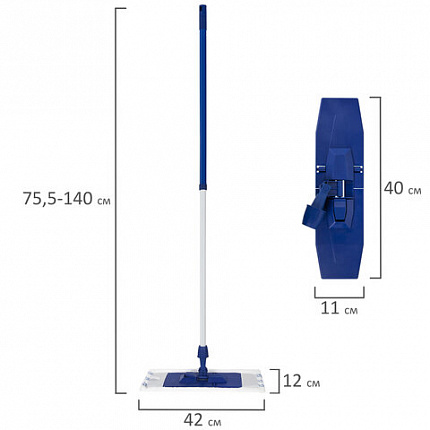 Швабра КОМПЛЕКТ черенок 75-140 см + флаундер + МОП микрофибра (ТИП К), еврорезьба, YORK "Smart", 81140