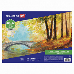 Холст на картоне BRAUBERG ART CLASSIC, 30х40 см, грунтованный, 100% хлопок, мелкое зерно, 190621