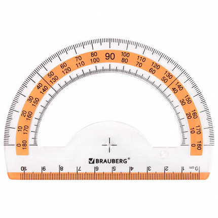 Набор чертежный средний BRAUBERG "FRESH ZONE" (линейка 20 см, 2 треугольника, транспортир), оранжевая шкала, 210763