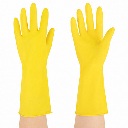 Перчатки МНОГОРАЗОВЫЕ латексные с хлопчатобумажным напылением, желтые, размер 7-8, M (средний), вес 53 г, KOMFI, DGL025P