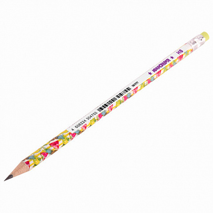 Карандаш чернографитный ЮНЛАНДИЯ "ФРУКТЫ", 1 шт., HB, с ластиком, корпус ассорти, 181777