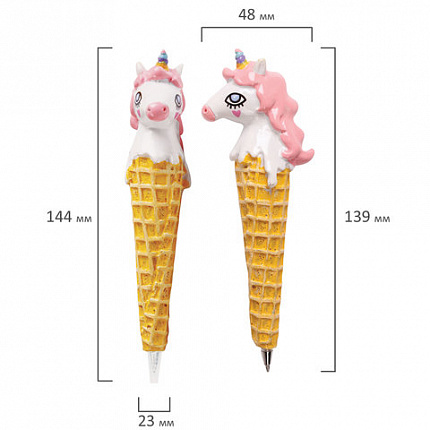 Ручка фигурная "МОРОЖЕНОЕ-ЕДИНОРОГИ-КИТЫ", СИНЯЯ, 4 дизайна ассорти, 0,5 мм, BRAUBERG, 142765