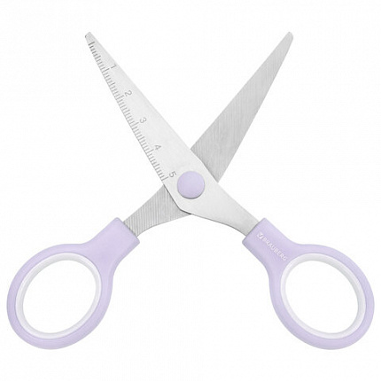 Ножницы BRAUBERG KIDS 130 мм, ручки лавандовые, закругленные лезвия с линейкой, 274061