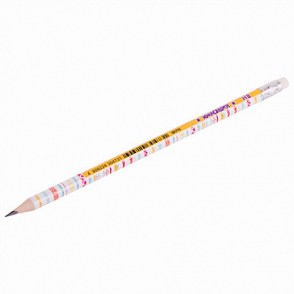 Карандаш чернографитный ЮНЛАНДИЯ "ГЕОМЕТРИЯ", 1 шт., HB, с ластиком, корпус ассорти, 181775