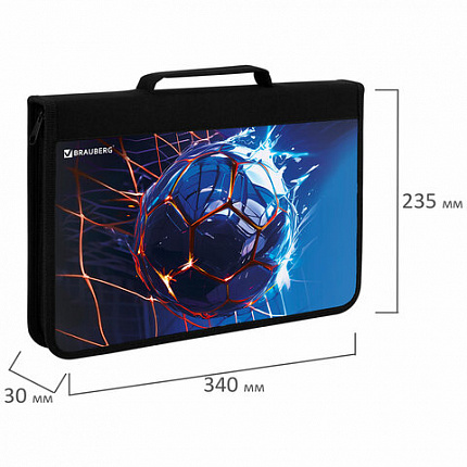 Папка на молнии BRAUBERG А4 с ручкой, с органайзером, 1 отделение, "Score goal", 273385