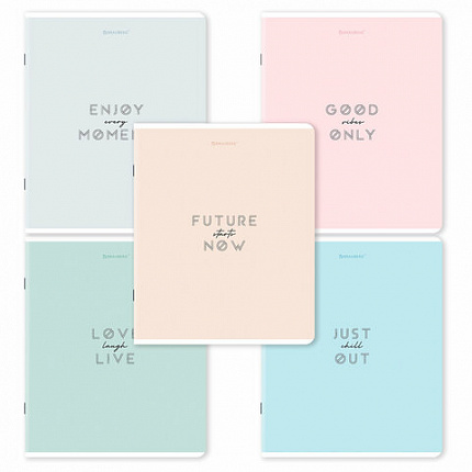 Тетрадь А5, 48 л., BRAUBERG, скоба, клетка, матовая ламинация, "Однотонный_Пастель", (микс в спайке), 405335