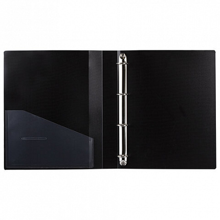 Папка на 4 кольцах, ширина 40 мм, BRAUBERG EXTRA, до 300 листов, ЧЕРНАЯ, 0,8 мм, 270547