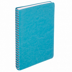 Бизнес-тетрадь на гребне А5 148x218 мм, BRAUBERG "Office PRO", под кожу, клетка, 80 л., бирюзовая, 111043