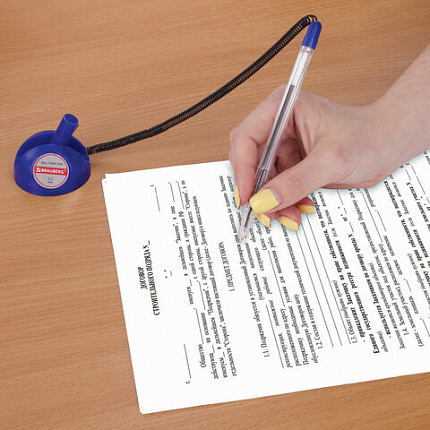 Ручка шариковая настольная BRAUBERG "Counter Pen", СИНЯЯ, пружинка, корпус синий, 0,5 мм, 143259