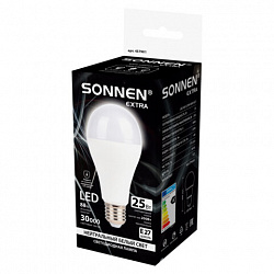 Лампа светодиодная SONNEN EXTRA, 25 (200) Вт, Е27, груша, нейтральный белый, 30000 ч, LED A65-25W-4000-Е27, 457901
