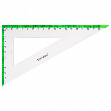 Набор чертежный большой BRAUBERG "FRESH ZONE" (линейка 30 см, 2 треугольника, транспортир) с салатовой шкалой, 210764