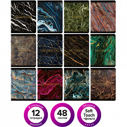 Тетради предметные, КОМПЛЕКТ 12 ПРЕДМЕТОВ, 48 л., SoftTouch, фольга, BRAUBERG, "MARBLE", 404326