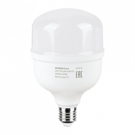 Лампа светодиодная SONNEN EXTRA, 30 (250) Вт, Е27, цилиндр, холодный белый, 30000 ч, LED Т100-30W-6500-Е27, 457916