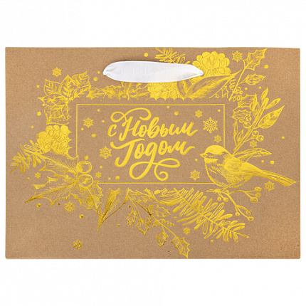 Пакет подарочный (1 шт.) новогодний, 27х11х20 см, "Shiny Kraft", фольга, ассорти, ЗОЛОТАЯ СКАЗКА, 592437