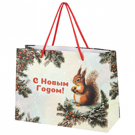 Пакет подарочный (1 шт.) новогодний, 27x11x20 см, "Ретро Новый Год", ламинация, ассорти, ЗОЛОТАЯ СКАЗКА, 592440