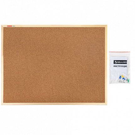 Доска пробковая для объявлений 90х120 см, деревянная рамка, BRAUBERG Wood, 238312