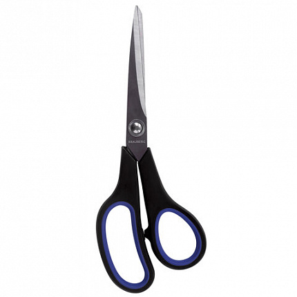 Ножницы BRAUBERG "Soft Grip", 216 мм, черно-синие, резиновые вставки, 3-х сторонняя заточка, 230763