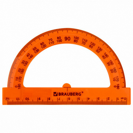 Транспортир 12 см, 180 градусов, BRAUBERG, прозрачный, неоновый, ассорти, 210849