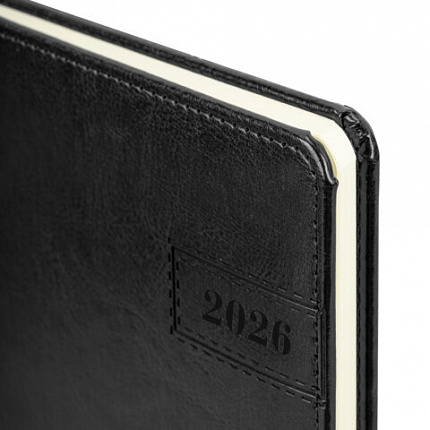 Еженедельник датированный 2026, А5, 145х215 мм, BRAUBERG "Imperial", под кожу, черный, 117175