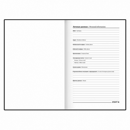 Ежедневник недатированный А5 145х215 мм, ламинированная обложка, 160 л., STAFF, "Black Style", 115561
