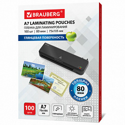 Пленки-заготовки для ламинирования МАЛОГО ФОРМАТА, А7, КОМПЛЕКТ 100 шт., 80 мкм, BRAUBERG, 531786