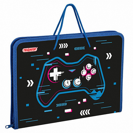 Папка для труда на молнии с ручками ПИФАГОР А4, 1 отделение, пластик, органайзер, "Lucky gamer", 273390