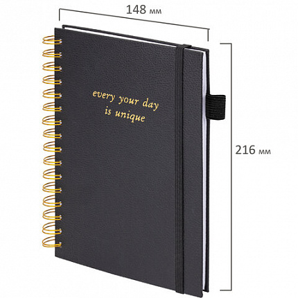 Бизнес-тетрадь на гребне А5 148х216 мм, BRAUBERG "Calipso" под кожу, резинка, клетка, 80 л., черная, 116252