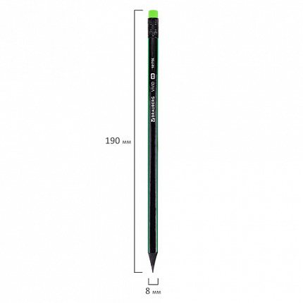 Карандаш чернографитный BRAUBERG "VIVID", 1 шт., HB, с ластиком, корпус ассорти, 181756