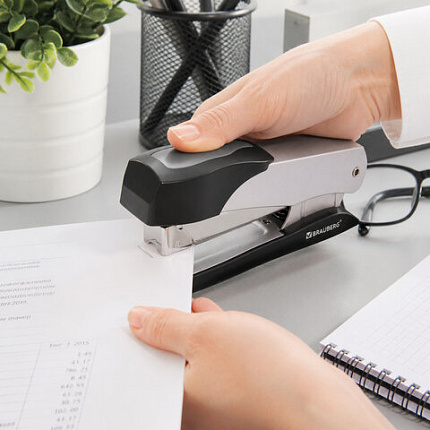 Степлер металлический усиленный до 50 листов, №24/6-24/8 BRAUBERG "Office-Expert", серебристый, 274239