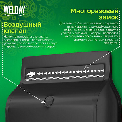 Кофе в зернах WELDAY (ВЭЛДЭЙ) "ESPRESSO Arabica" 1 кг, арабика 100%, 623437, УТ000015160