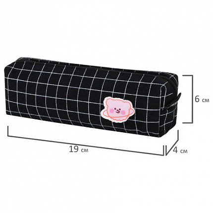 Пенал BRAUBERG, 1 отделение, полиэстер, "Cute bear", черный, 19х4х6 см, 272303