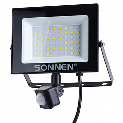 Прожектор светодиодный с датчиком движения 50 Вт, 6500 К, 4000 Лм, 50 м2, IP65, 187х176х51 мм, черный, SONNEN, 238418