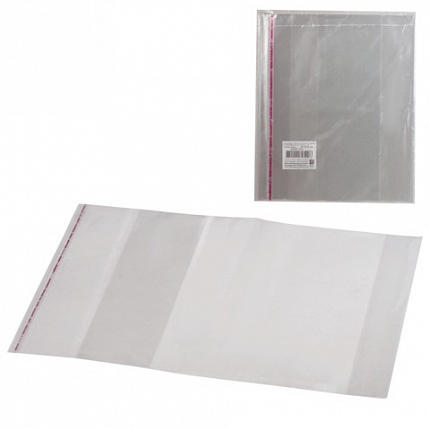 Обложки ПП для учебника, комплект 5 шт., универсальные, прозрачные, клейкий край, 80 мкм, 232х400 мм, 16.13/5