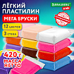 Пластилин супер лёгкий, воздушный, застывающий, БОЛЬШИЕ БРУСОЧКИ, 12 цветов, 420 г, 3 стека, BRAUBERG KIDS, 107512