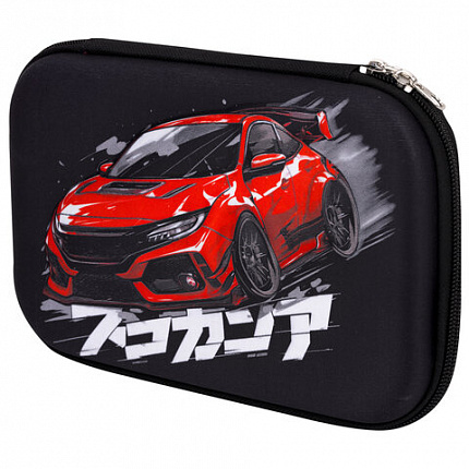 Пенал ЮНЛАНДИЯ большой, 1 отделение, 1 откидная планка, карман, полиэстер/EVA, 22х15х5 см, "Street race", 273195