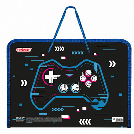 Папка для труда на молнии с ручками ПИФАГОР А4, 1 отделение, пластик, органайзер, "Lucky gamer", 273390