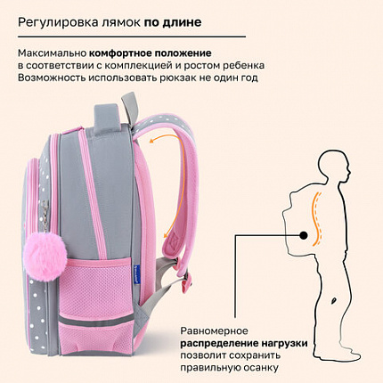 Рюкзак BRAUBERG OPTIMA, 2 отделения, с брелоком, "Любопытный зайка", 36х27х18 см, 272098