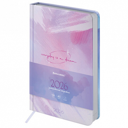 Ежедневник датированный 2026 А5 138x213 мм, BRAUBERG "Vista", под кожу твердый, "Pastel", 117458
