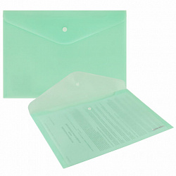 Папка-конверт с кнопкой BRAUBERG "Pastel", А4, матовая непрозрачная, мятная, ПРОЧНАЯ 0,2 мм, 272883