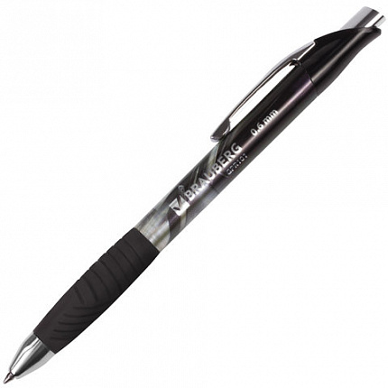 Ручка гелевая автоматическая с грипом BRAUBERG "Jet Gel", ЧЕРНАЯ, печать, узел 0,6 мм, линия письма 0,4 мм, 142691