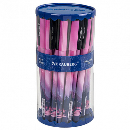 Ручка шариковая BRAUBERG SOFT TOUCH GRIP "STARS", СИНЯЯ, мягкое покрытие, узел 0,7 мм, 143715