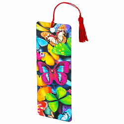 Закладка для книг с линейкой 3D-ОБЪЕМНАЯ BRAUBERG, "Бабочки", с декоративным шнурком, 125748