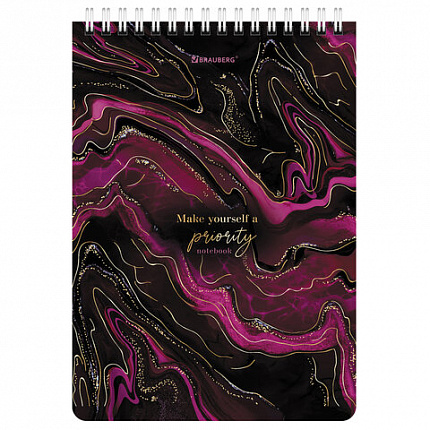 Блокнот А5 (146х206 мм), 80 л., гребень, картон, жесткая подложка, клетка, BRAUBERG, "Marble", 114386