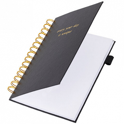 Бизнес-тетрадь на гребне А5 148х216 мм, BRAUBERG "Calipso" под кожу, резинка, клетка, 80 л., черная, 116252