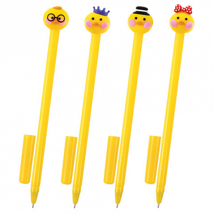 Ручка с топпером шариковая ЮНЛАНДИЯ "Цыпленок", корпус ассорти, СИНЯЯ, пишущий узел 0,7 мм, 143808