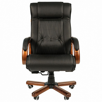 Кресло из натуральной кожи Chairman CH 653, дерево, черное, 7001203