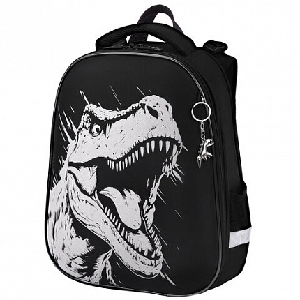 Ранец BRAUBERG SHINY, 2 отделения, с брелком, Scary dino, СВЕТЯЩИЙСЯ РИСУНОК, 38х28х14 см, 273143