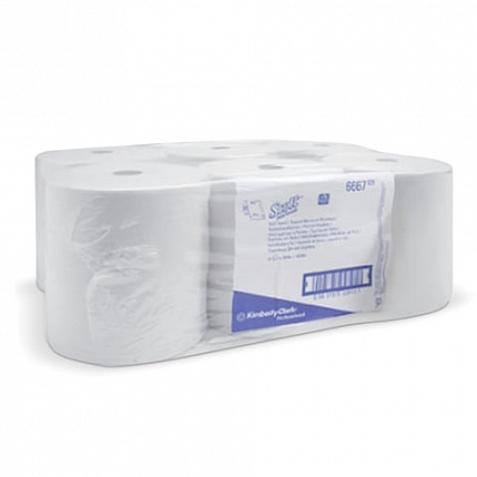 Полотенца бумажные рулонные KIMBERLY-CLARK Scott, КОМПЛЕКТ 6 шт., 304 м, белые, диспенсер 601536, 6667